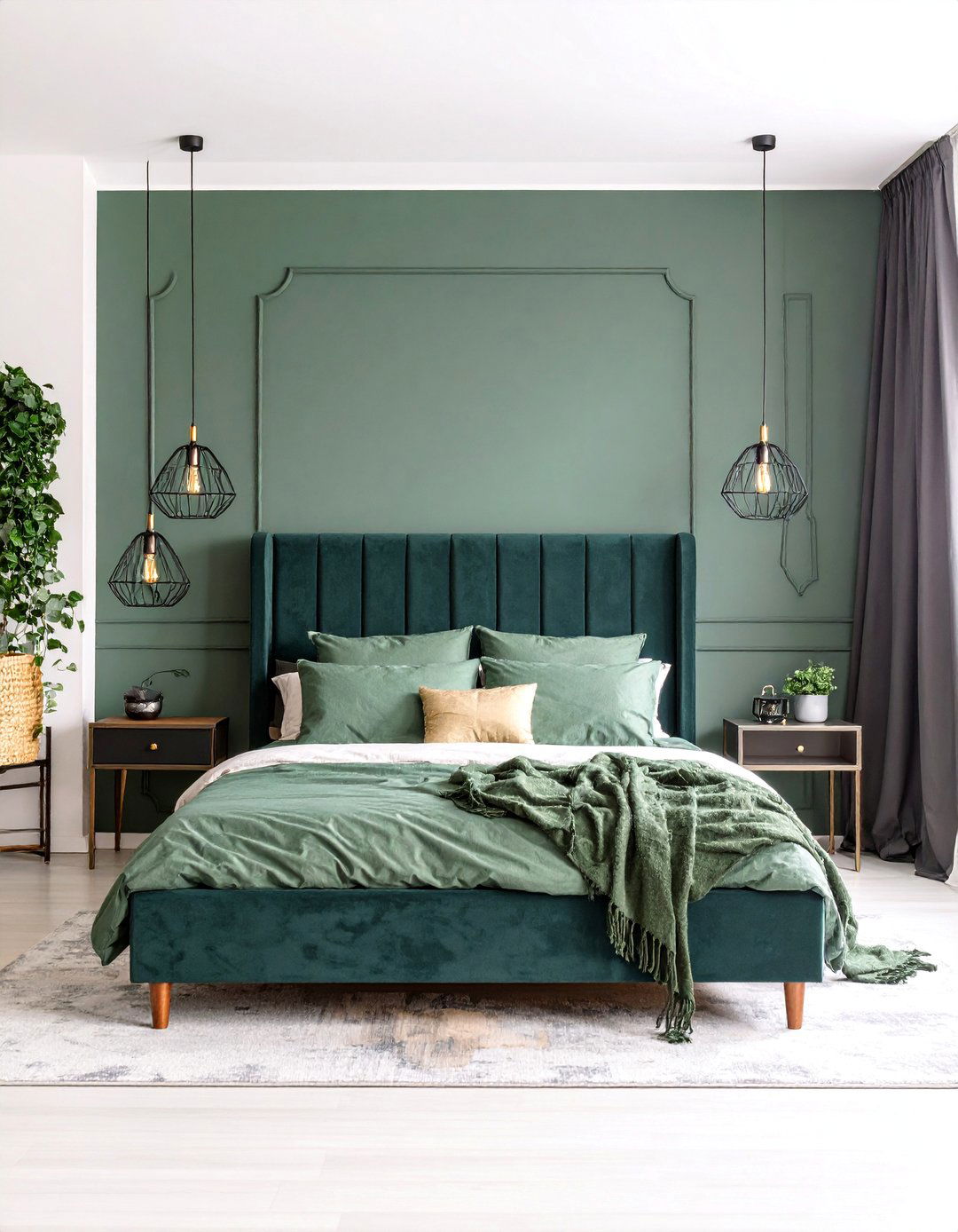 Sage Green and Charcoal Grey Minimalist Bedroom - 25 Green and Grey Bedroom Ideas