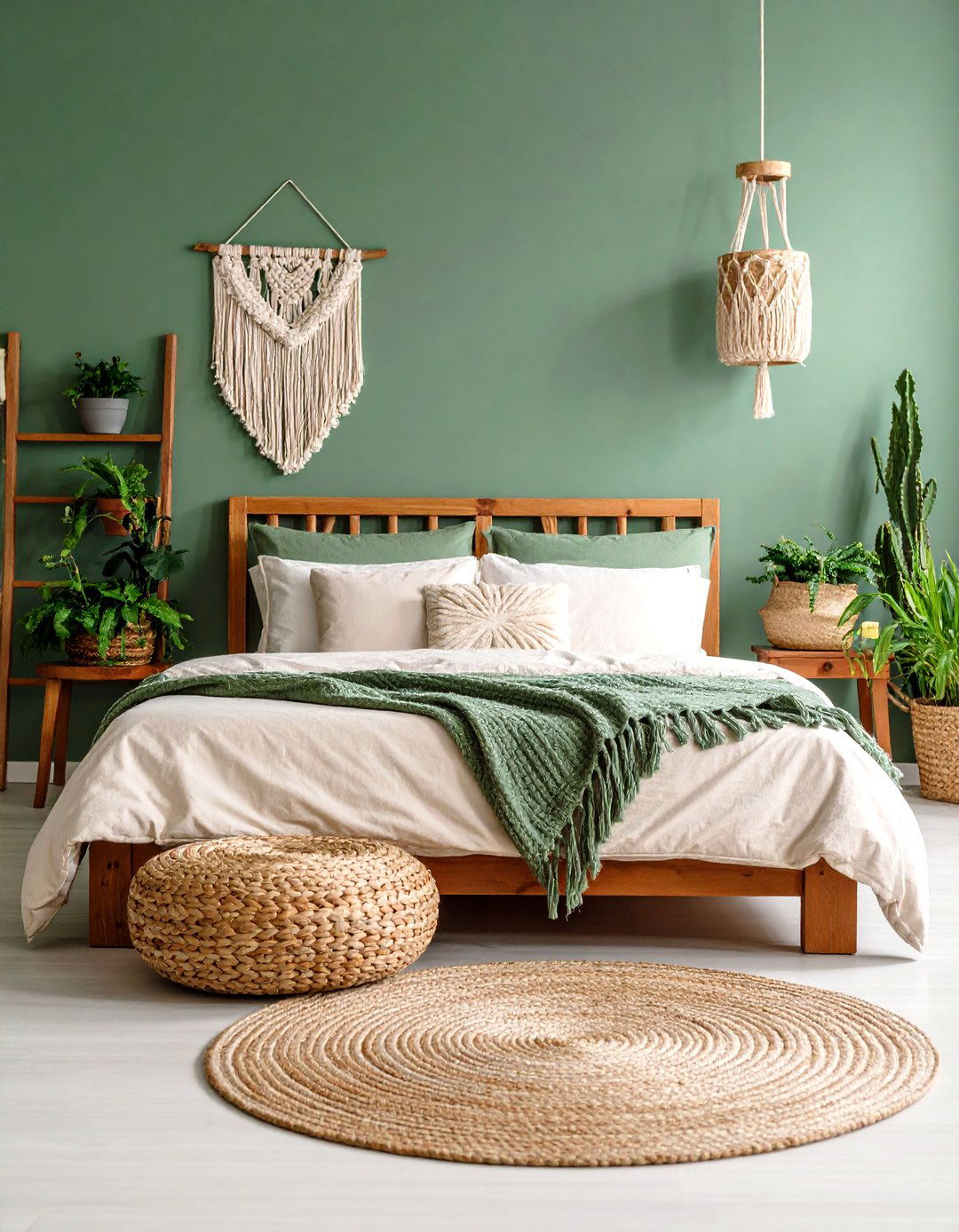 Sage Green and Cream Bedroom with Minimalist Boho Elements - 25 Colorful Boho Bedroom Ideas