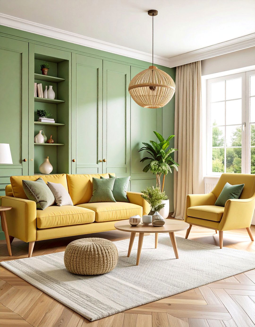 Sage Green and Cream Living Room with Built in Storage - 25 sage green and cream living room ideas