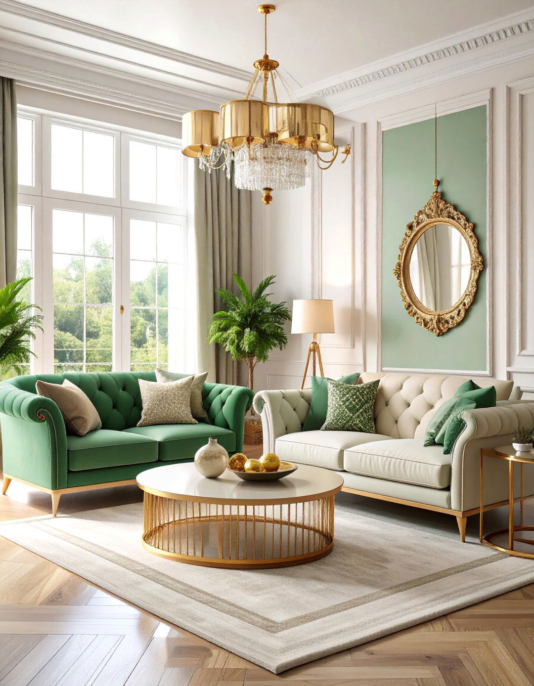 Sage Green and Cream Living Room with Mixed Metals - 25 sage green and cream living room ideas