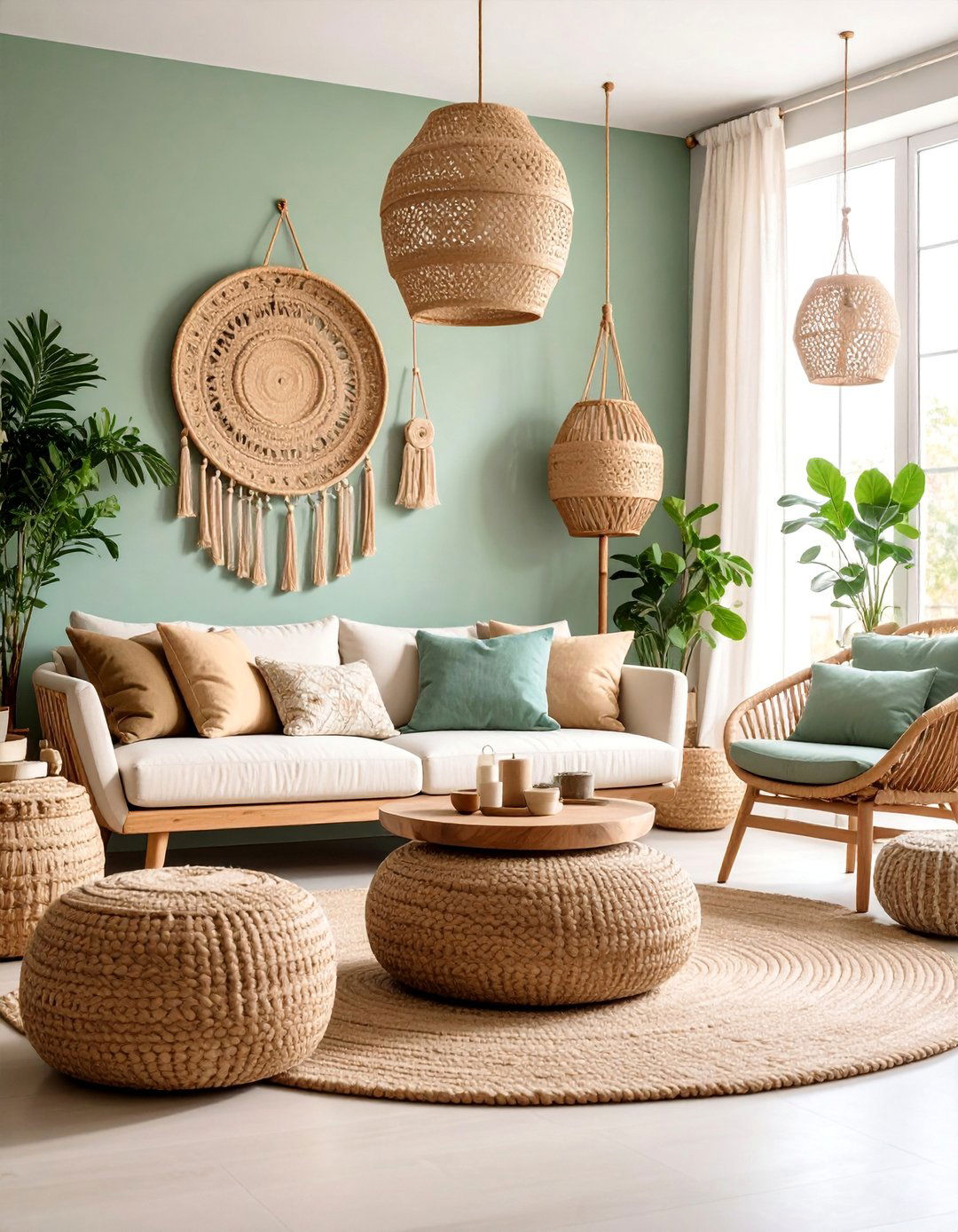Sage Green and Cream Living Room with Natural Textures - 25 sage green and cream living room ideas