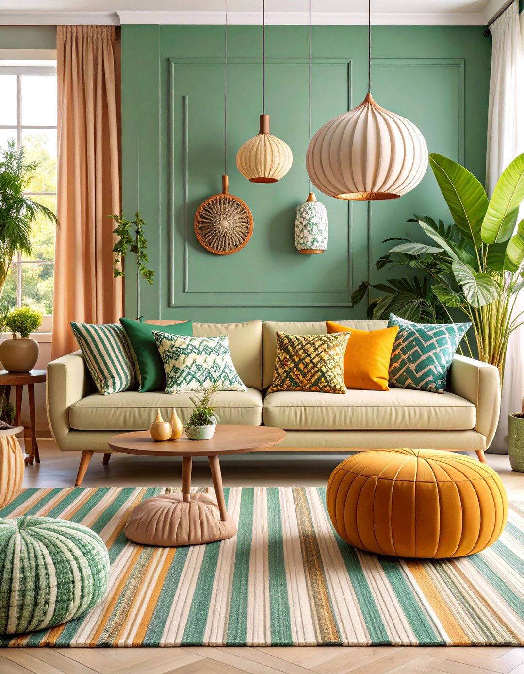Sage Green and Cream Living Room with Pattern Play - 25 sage green and cream living room ideas