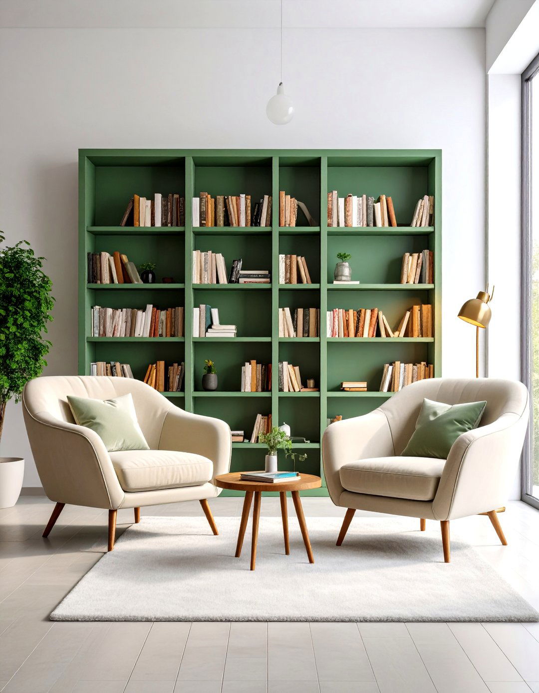 Sage Green and Cream Living Room with Reading Nook - 25 sage green and cream living room ideas