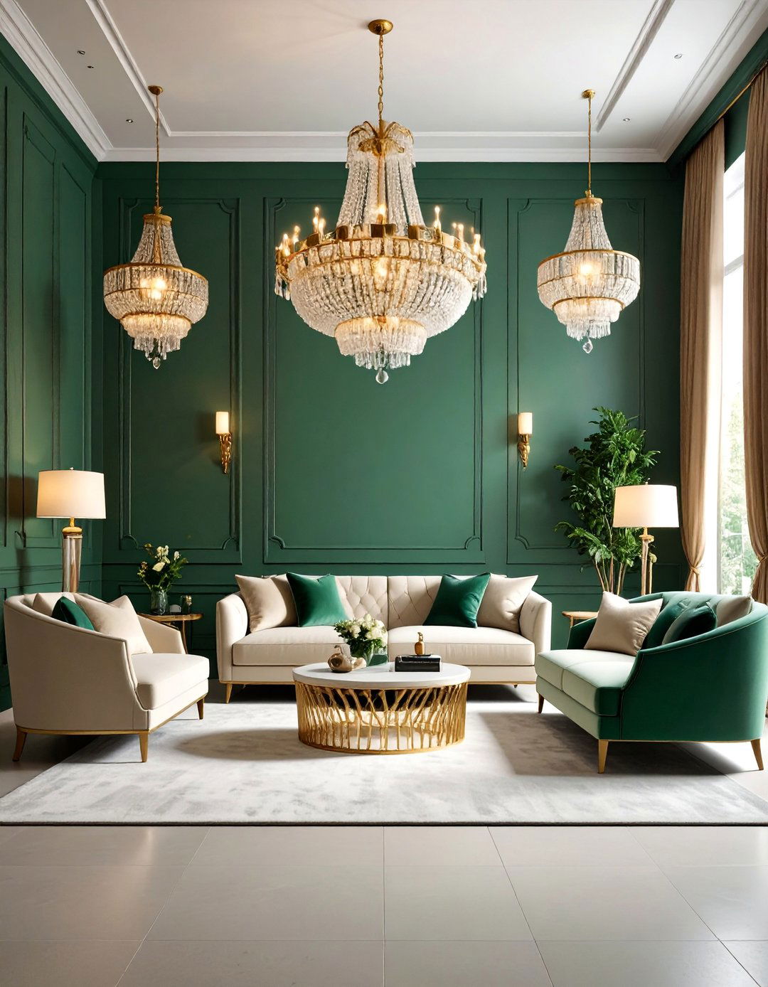 Sage Green and Cream Living Room with Statement Lighting - 25 sage green and cream living room ideas