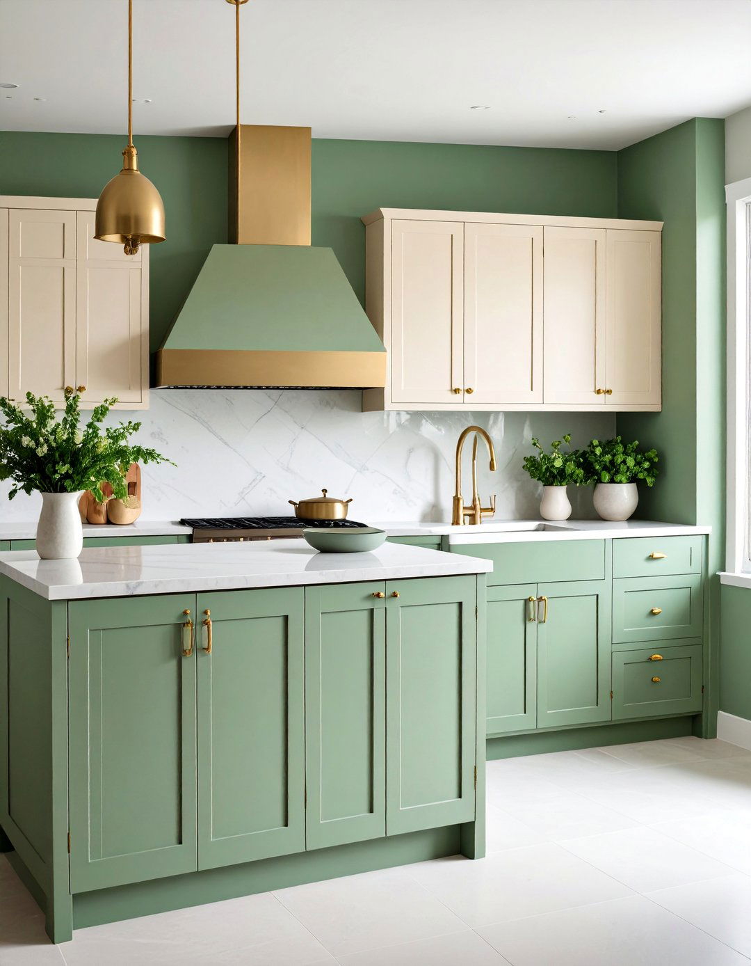 Sage Green and Cream Traditional Kitchen - 25 Two Tone Kitchen Cabinet Ideas