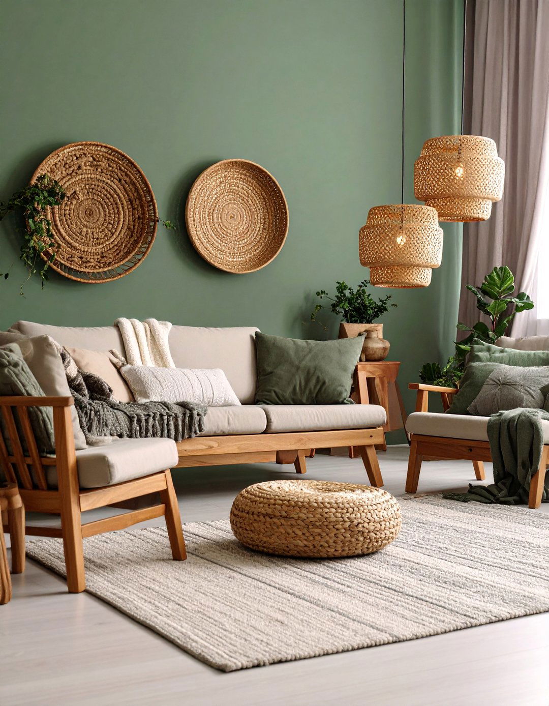 Sage Green and Natural Wood Sanctuary - 25 Boho Decor Ideas