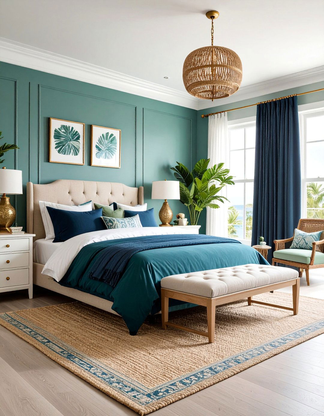 Sage Green and Navy Blue Coastal Haven - 25 blue and green bedroom ideas