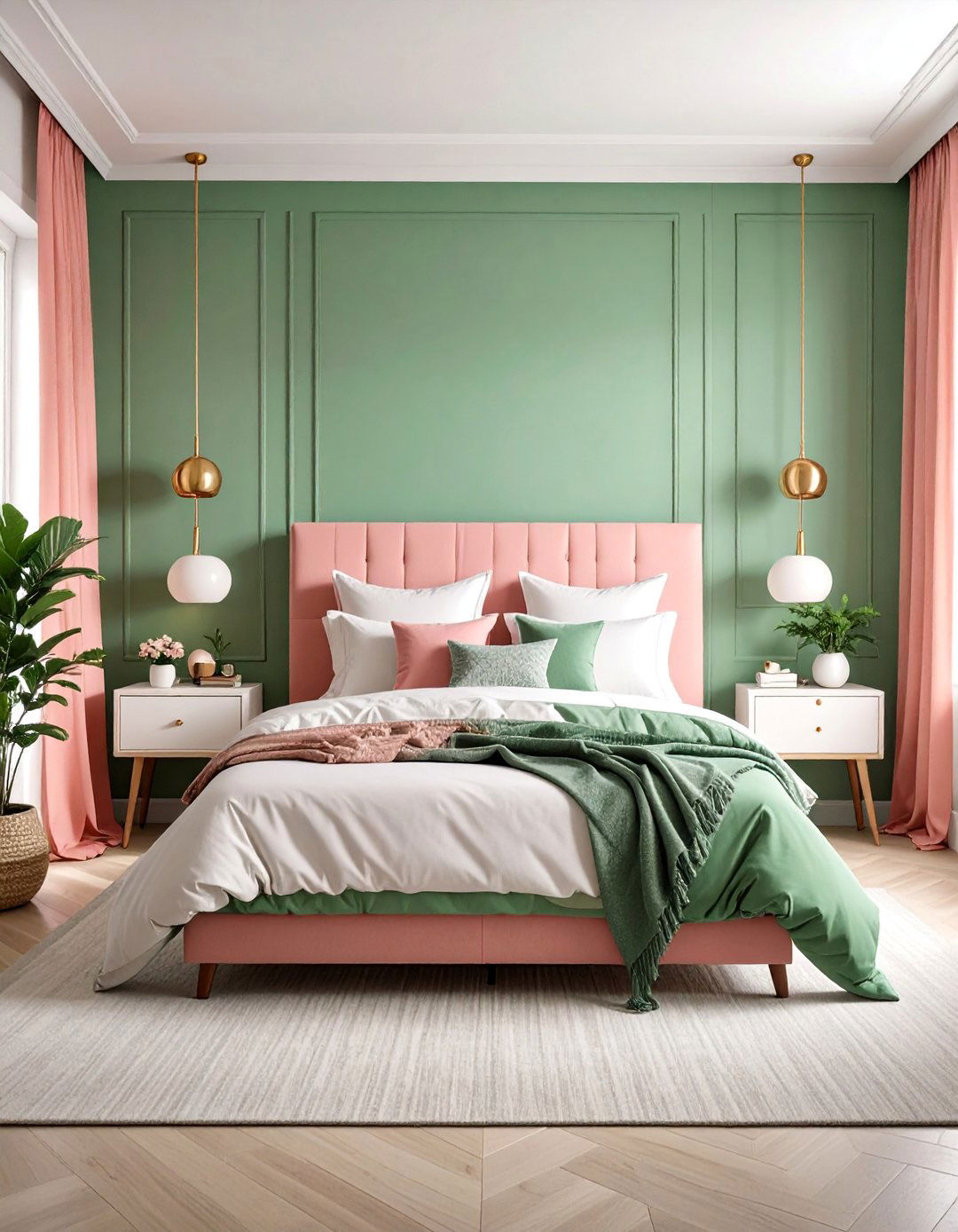 Sage Green and Pink Guest Bedroom Combination - 25 Green Accent Wall Ideas