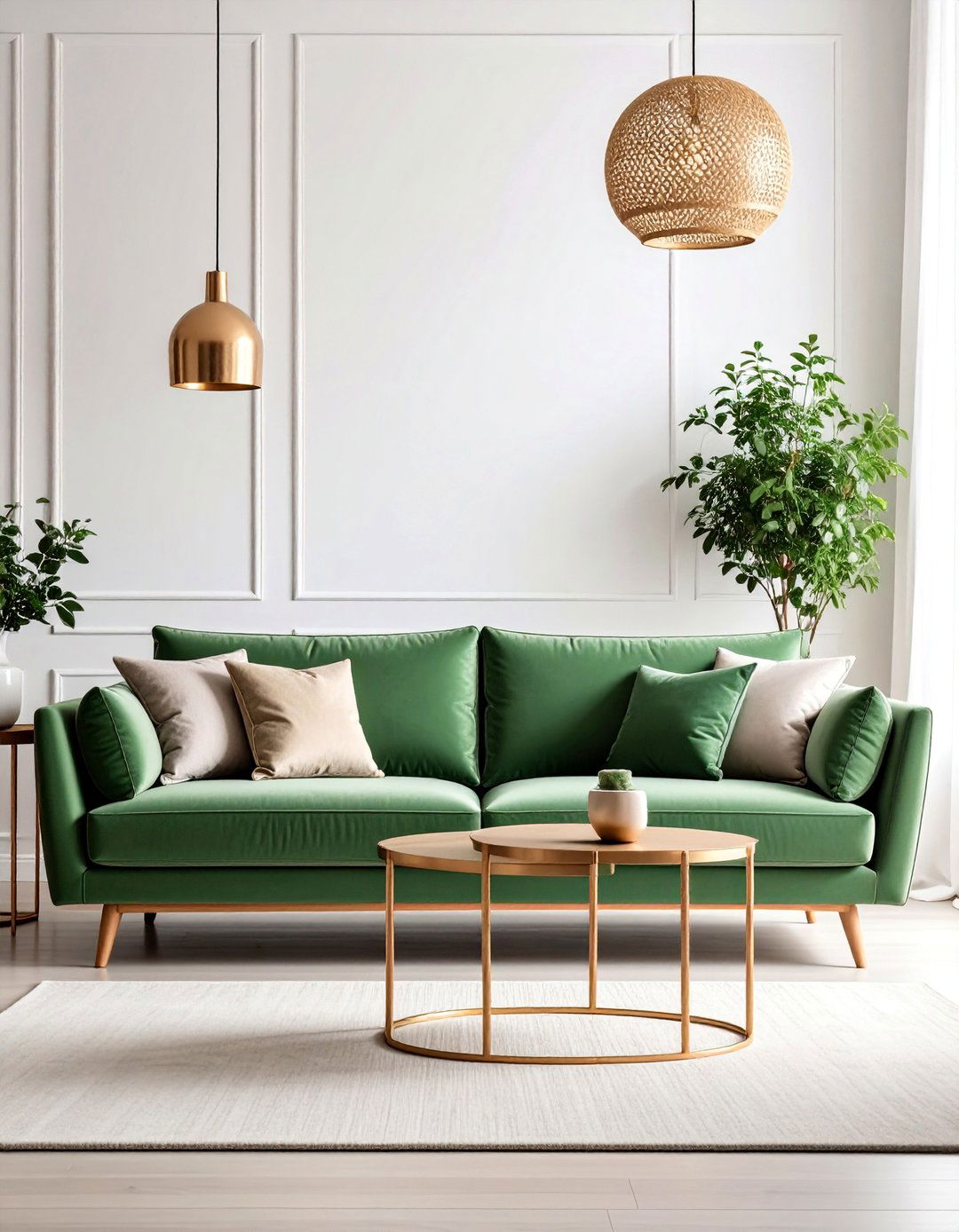 Sage Green and Rose Gold Scandinavian Living Room - 25 Green and Gold Living Room Ideas