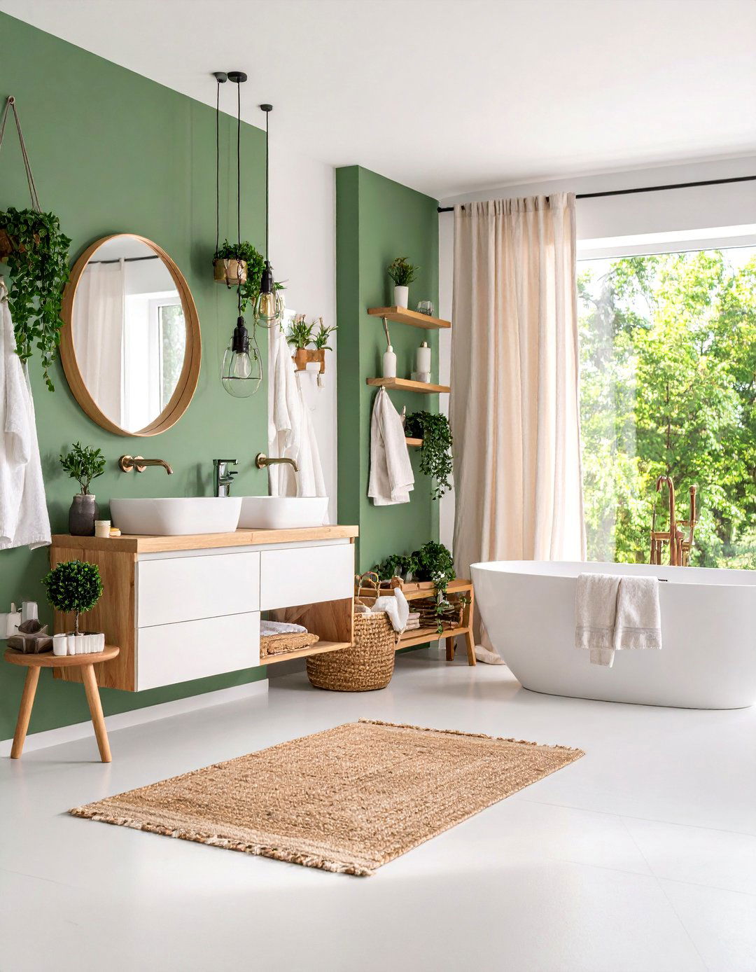 Sage Green and White Minimalist Boho Bathroom - 25 Boho Bathroom Ideas