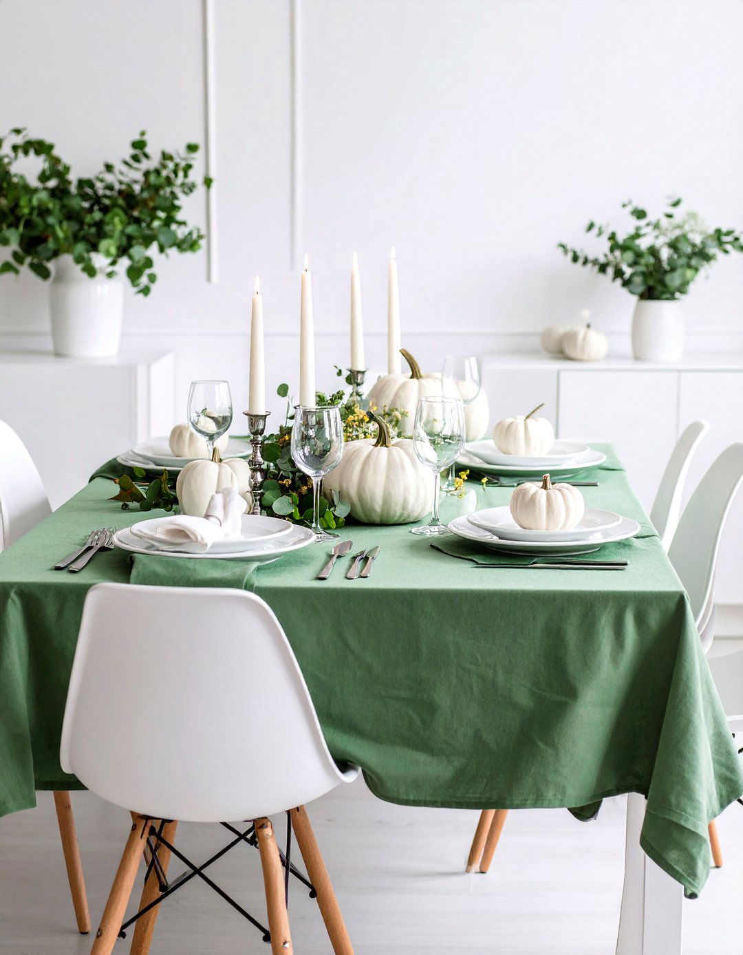 Sage Green and White Sophistication - 25 thanksgiving table decor ideas