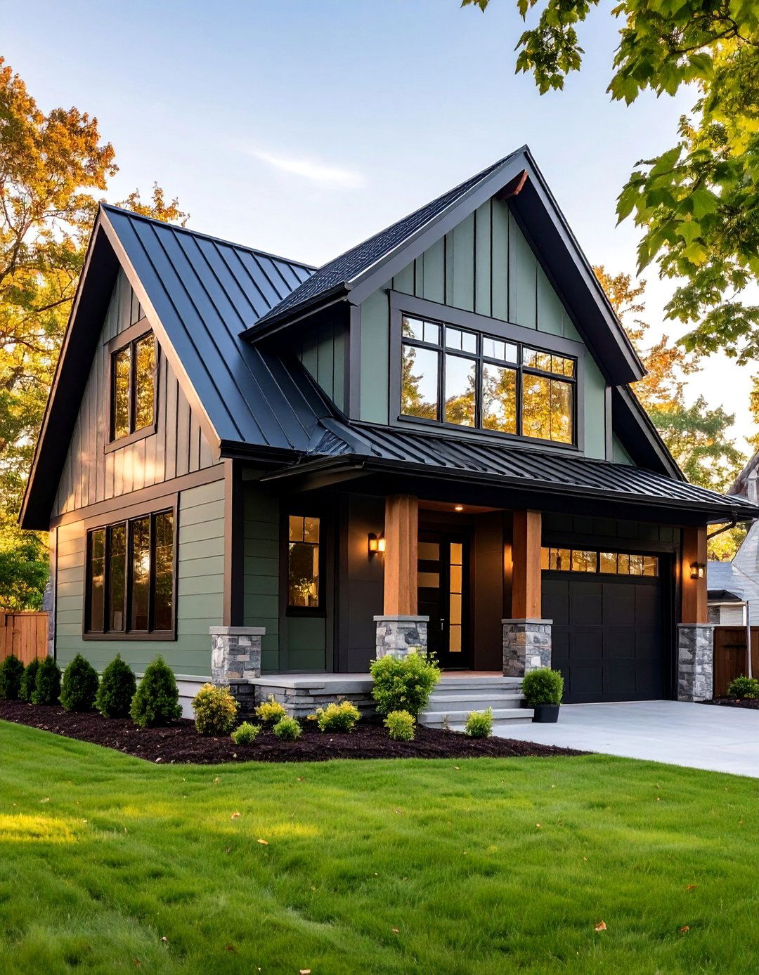 Sage Green with Black Accents Modern Contrast - 25 Exterior House Color Schemes With Sage Green Siding