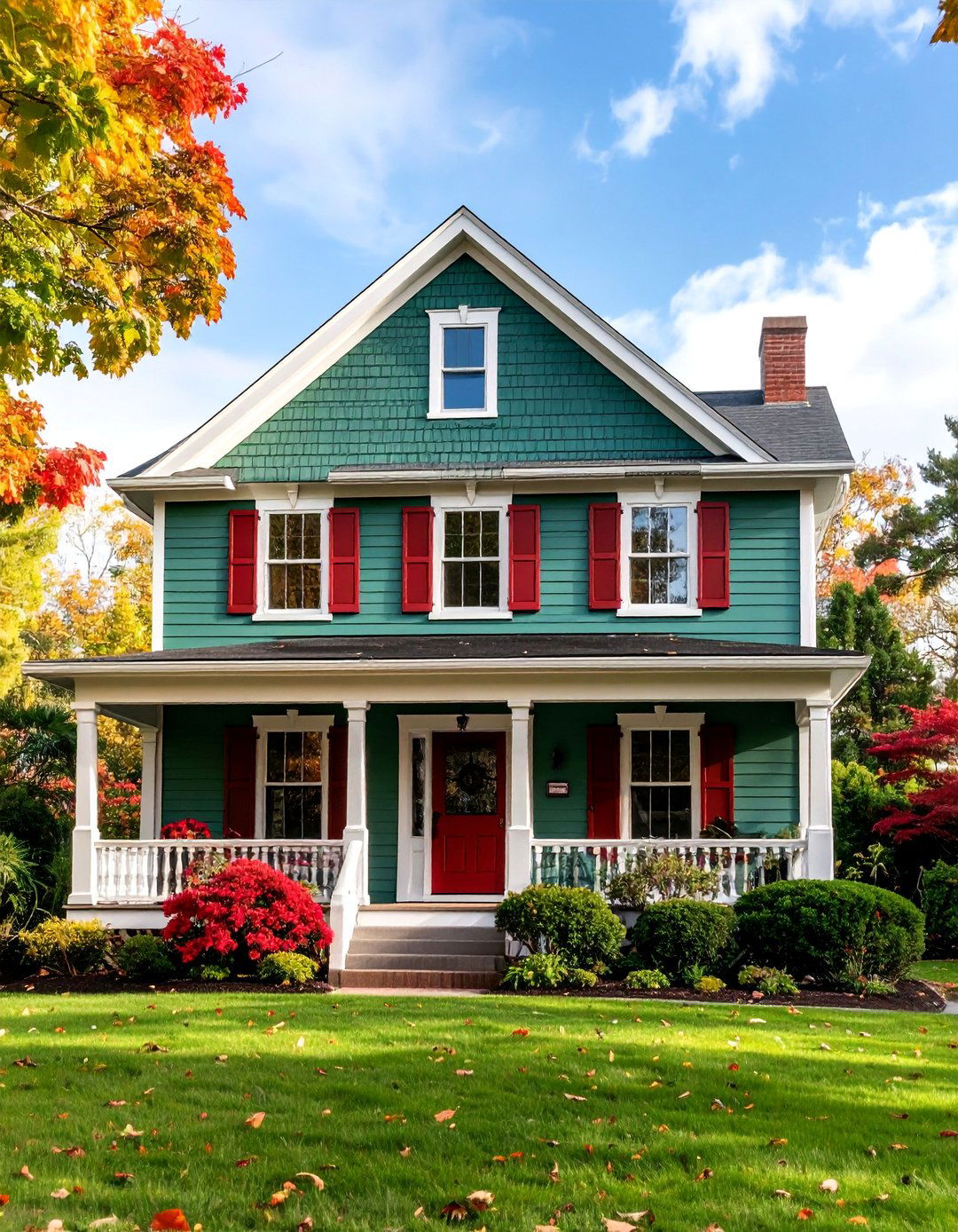 Sage Green with Brick Red Accents Classic Americana - 25 Exterior House Color Schemes With Sage Green Siding