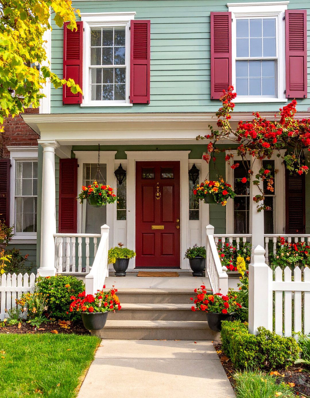 Sage Green with Burgundy Shutters Traditional Heritage - 25 Exterior House Color Schemes With Sage Green Siding