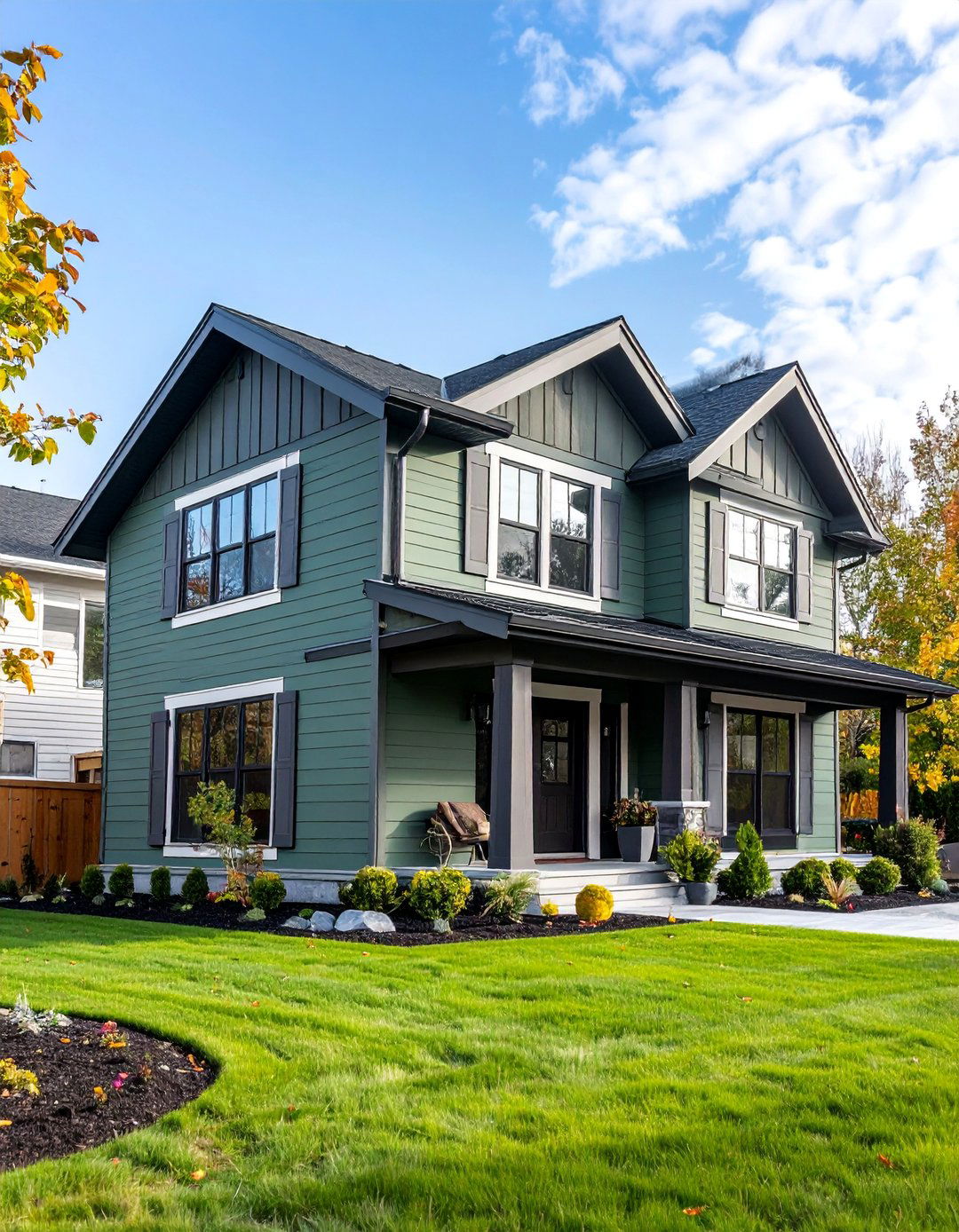 Sage Green with Charcoal Gray Contemporary Style - 25 Exterior House Color Schemes With Sage Green Siding