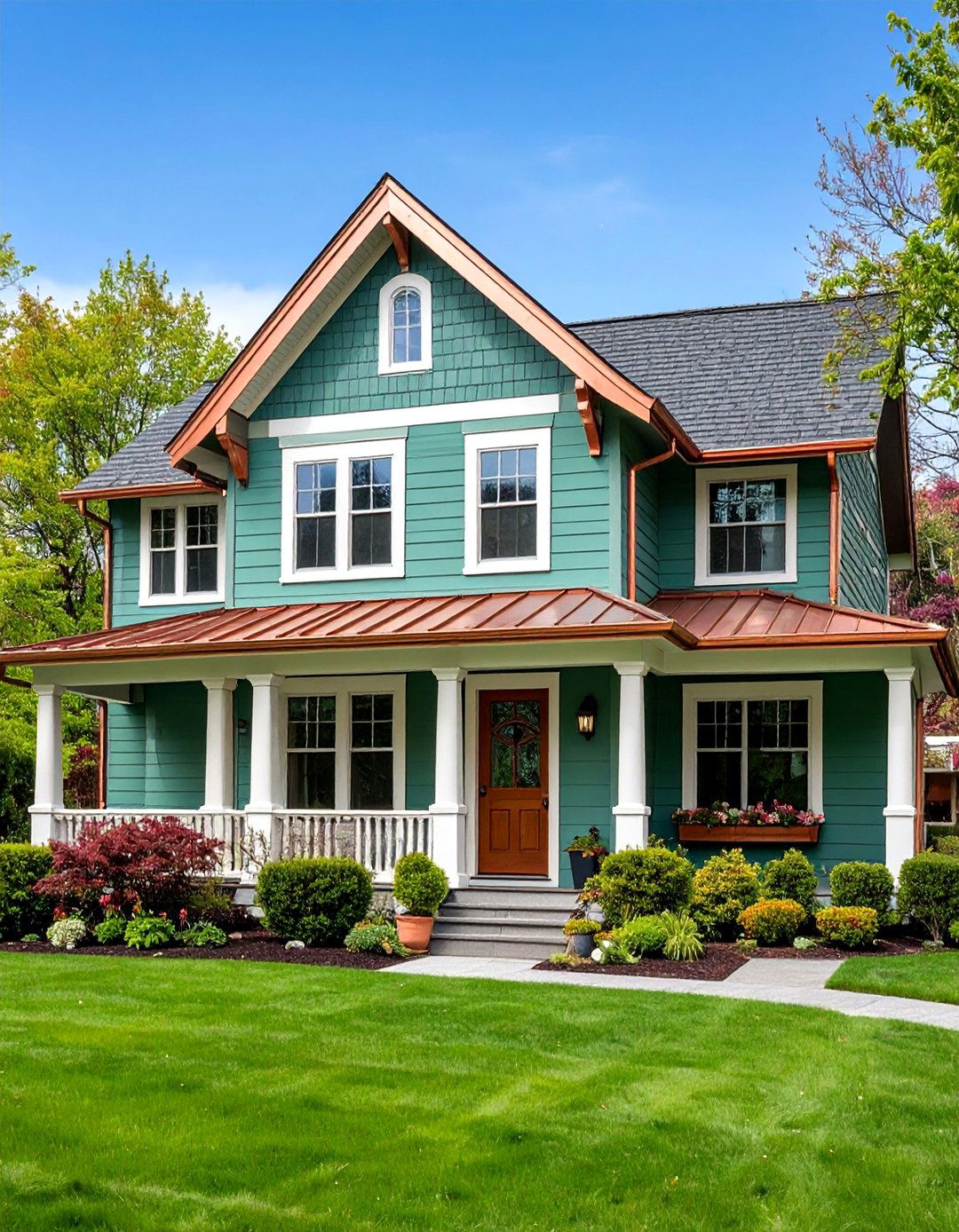 Sage Green with Copper Gutters and Downspouts - 25 Sage Green House Exterior Ideas