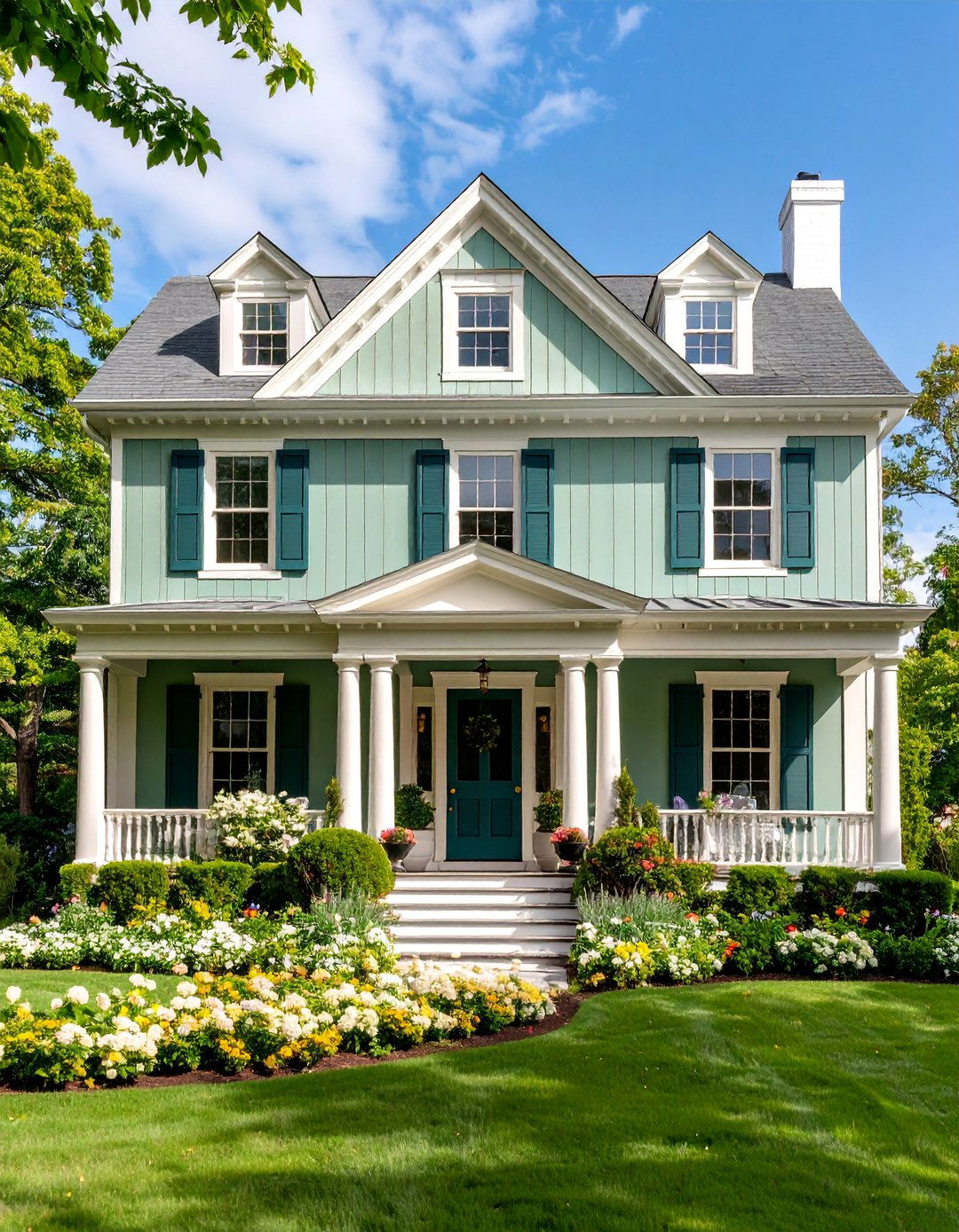 Sage Green with Ivory Details Elegant Simplicity - 25 Exterior House Color Schemes With Sage Green Siding