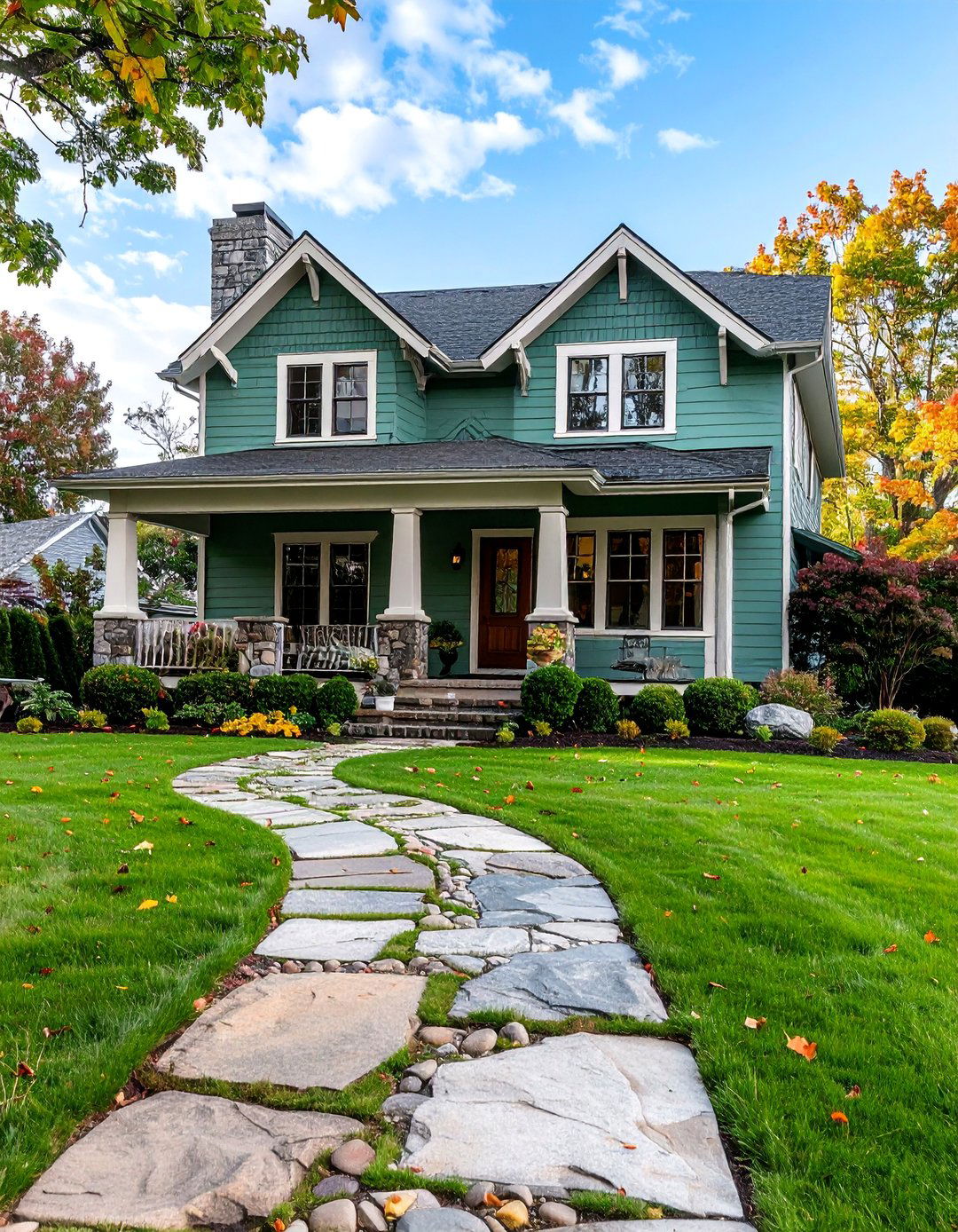 Sage Green with Natural Stone Pathway Integration - 25 Sage Green House Exterior Ideas