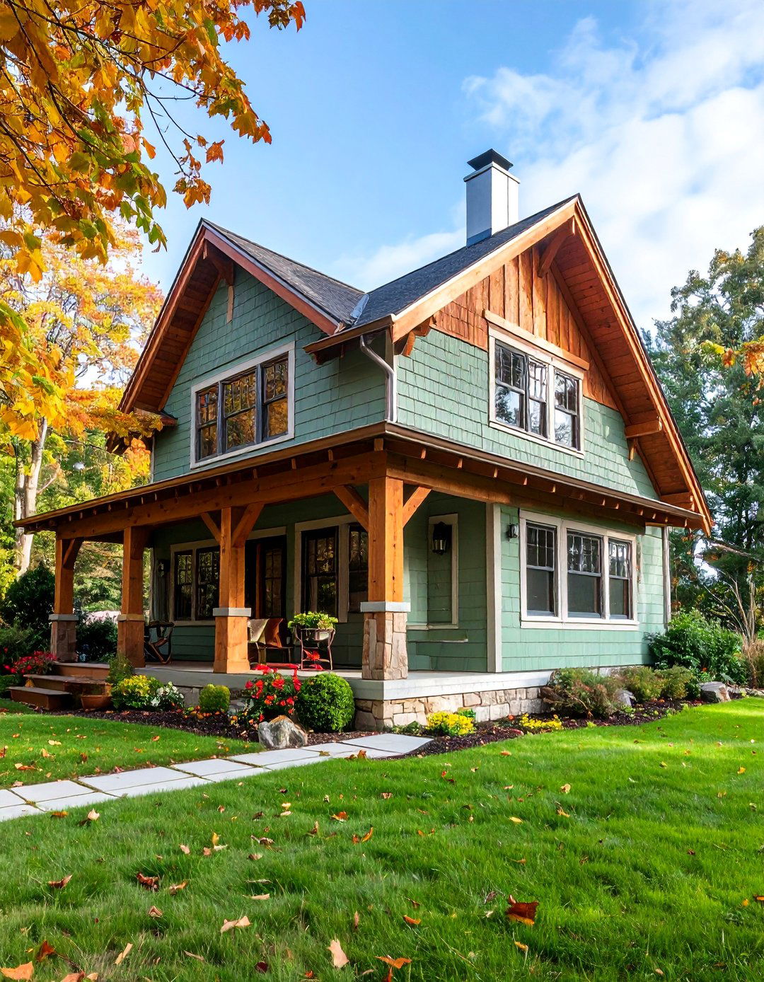 Sage Green with Natural Wood Elements Rustic Harmony - 25 Exterior House Color Schemes With Sage Green Siding