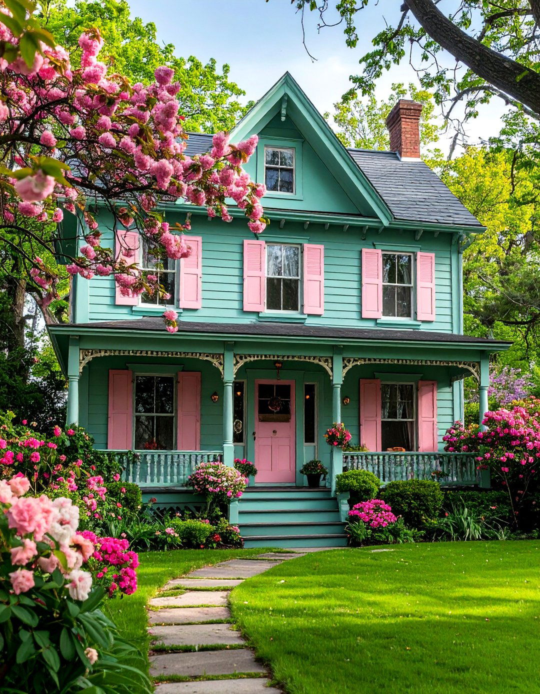 Sage Green with Soft Pink Accents Romantic Cottage - 25 Exterior House Color Schemes With Sage Green Siding