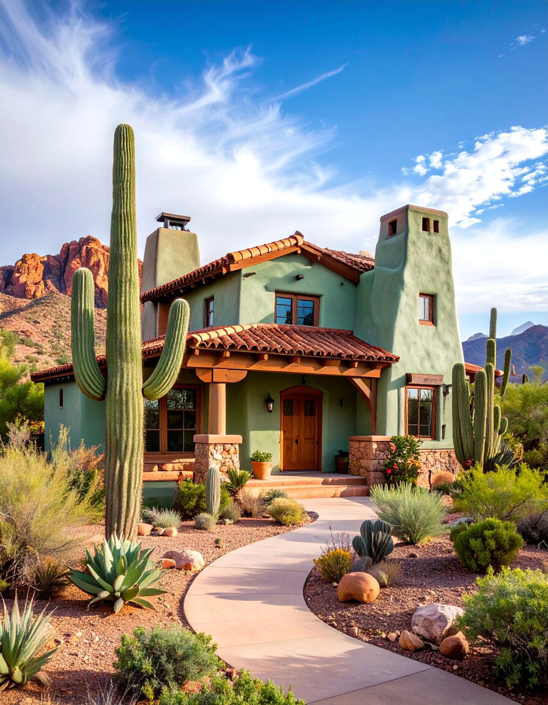 Sage Green with Terracotta Elements Southwestern Warmth - 25 Exterior House Color Schemes With Sage Green Siding
