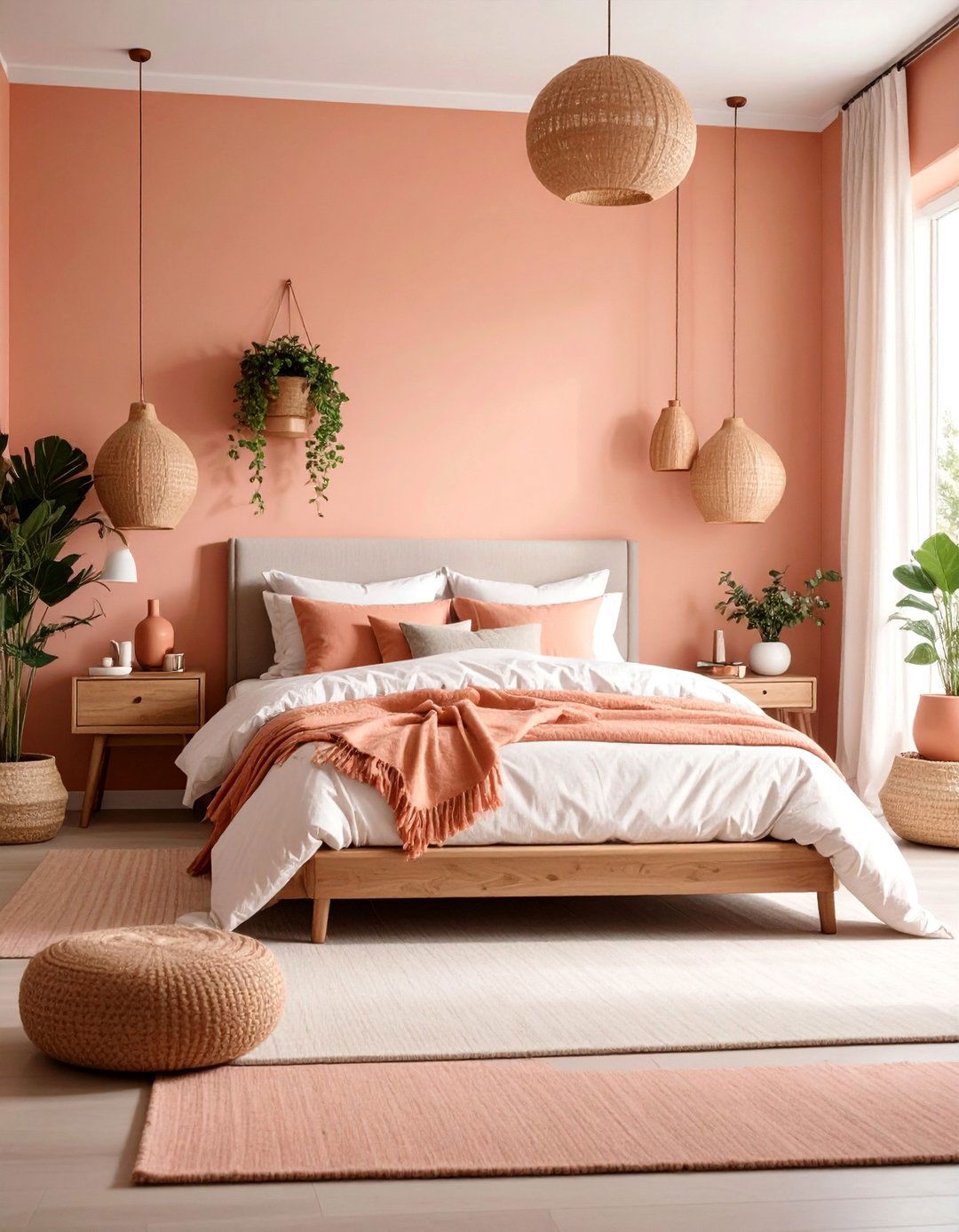 Salmon Pink Bedroom with Bougainvillea Romance - 25 Mexican Interior Paint Colors