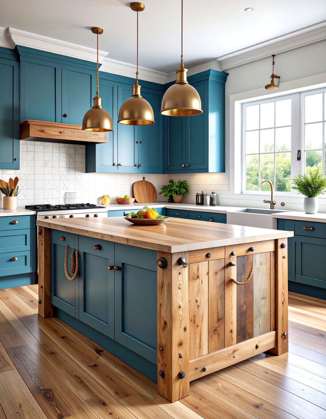 Salvaged Ship Wood Island with Maritime Hardware - 25 Rustic Kitchen Island Ideas