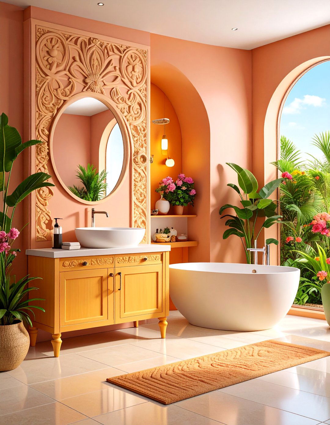 Sandstone Carved Niche Shower with Sculptural Storage - 25 Stone Shower Design Ideas