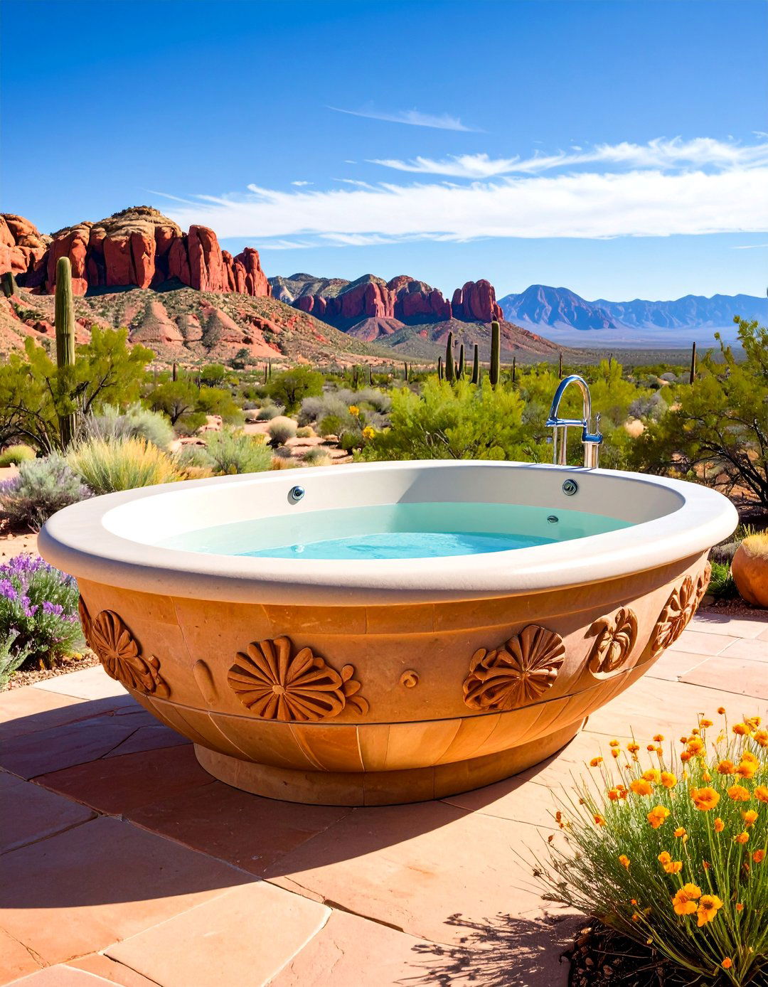 Sandstone Carved Outdoor Soaking Tub - 25 Outdoor Bathtub Ideas