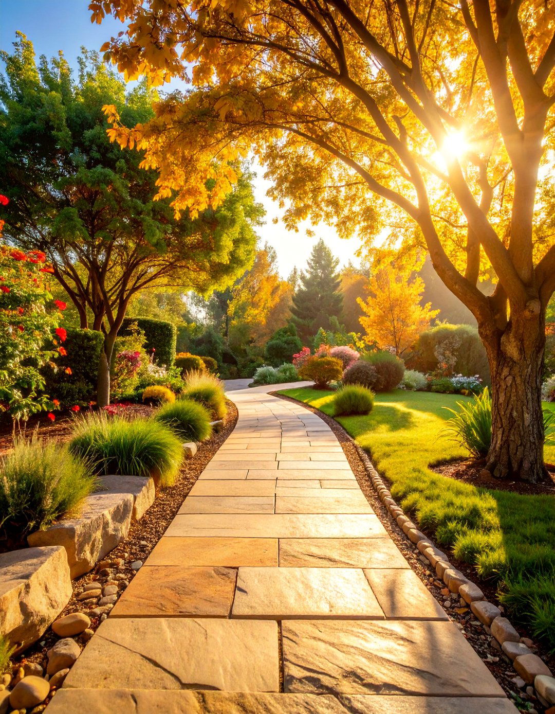 Sandstone Flagstone Walkway with Warm Earth Tones - 25 Flagstone Walkway Ideas