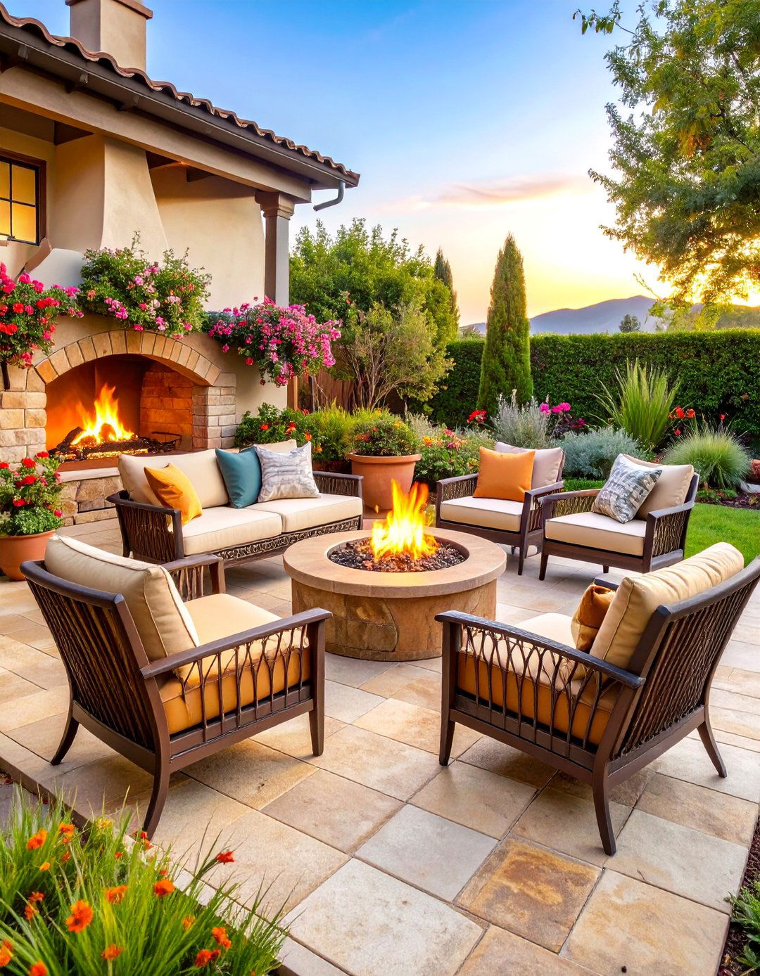 Sandstone Patio with Wood Burning Fire Pit - 25 Stone Patio With a Fire Pit Ideas