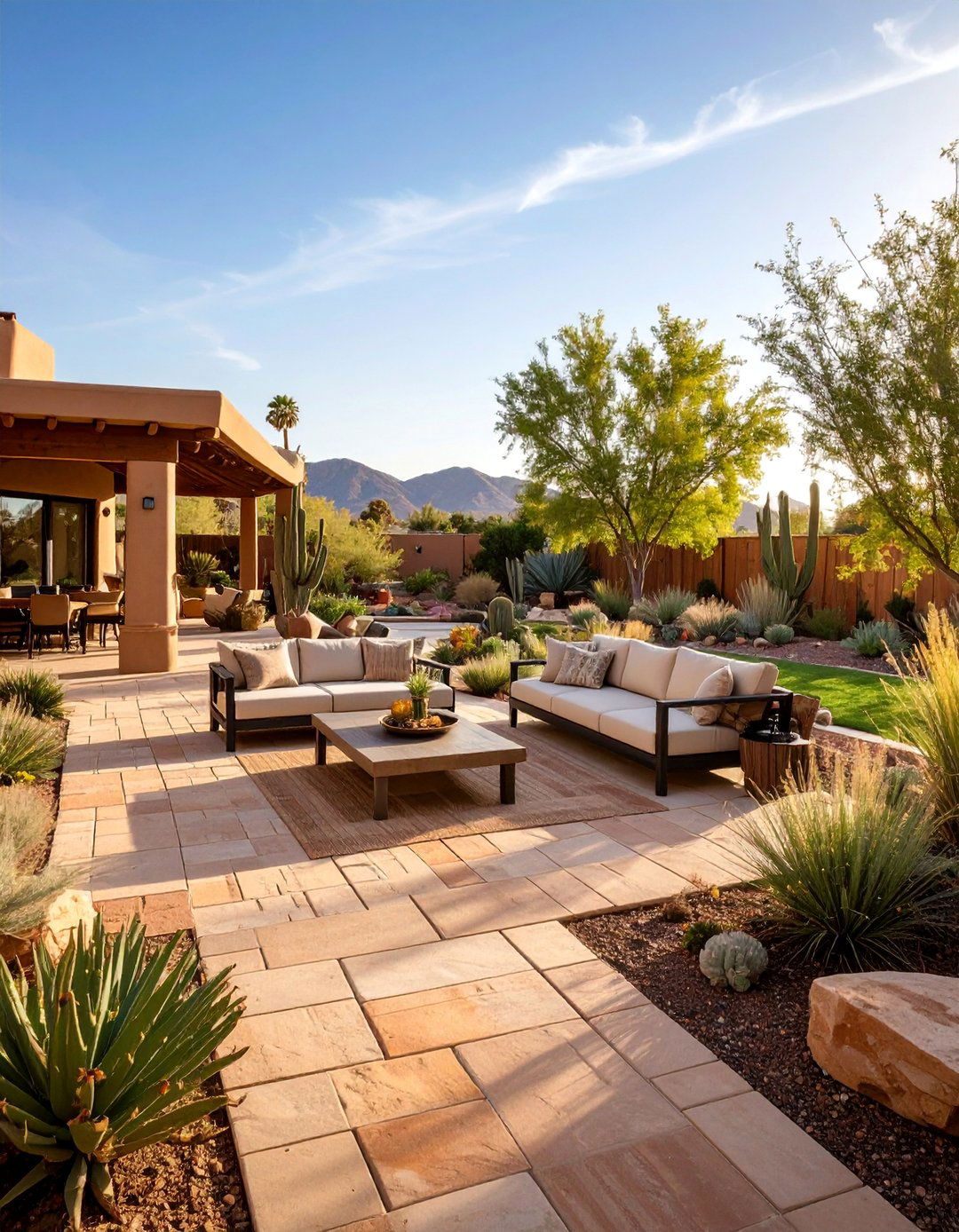 Sandstone Paver Patio with Desert Inspired Earth Tones - 25 Patio Flooring Ideas