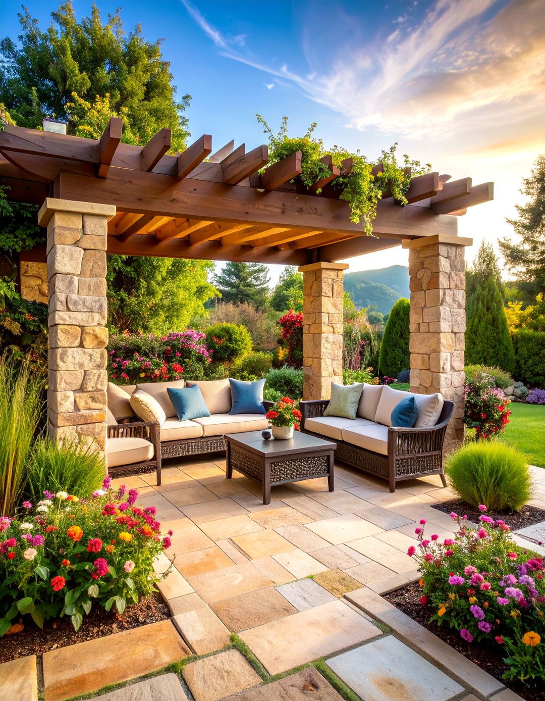 Sandstone Paver Pergola Warmth - 25 Pergola Flooring Ideas