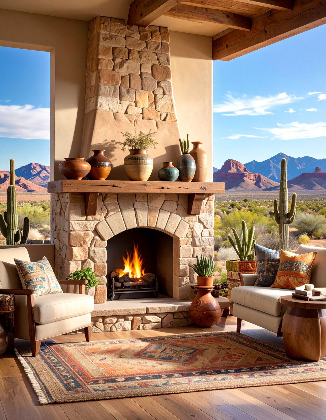 Sandstone Rustic Fireplace with Southwestern Flair - 25 Rustic Fireplaces