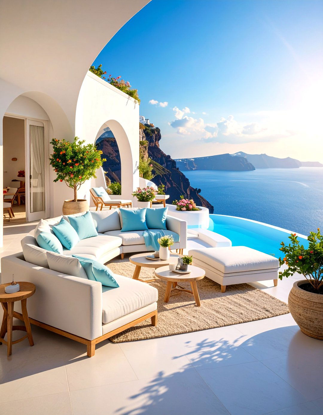 Santorini Cliffside Living Room - 25 Mediterranean Interior Design Ideas