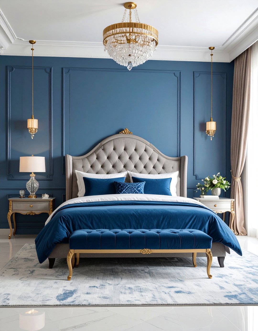 Sapphire Blue Bedroom with Pewter Grey Accents - 25 Blue and Grey Bedroom Ideas