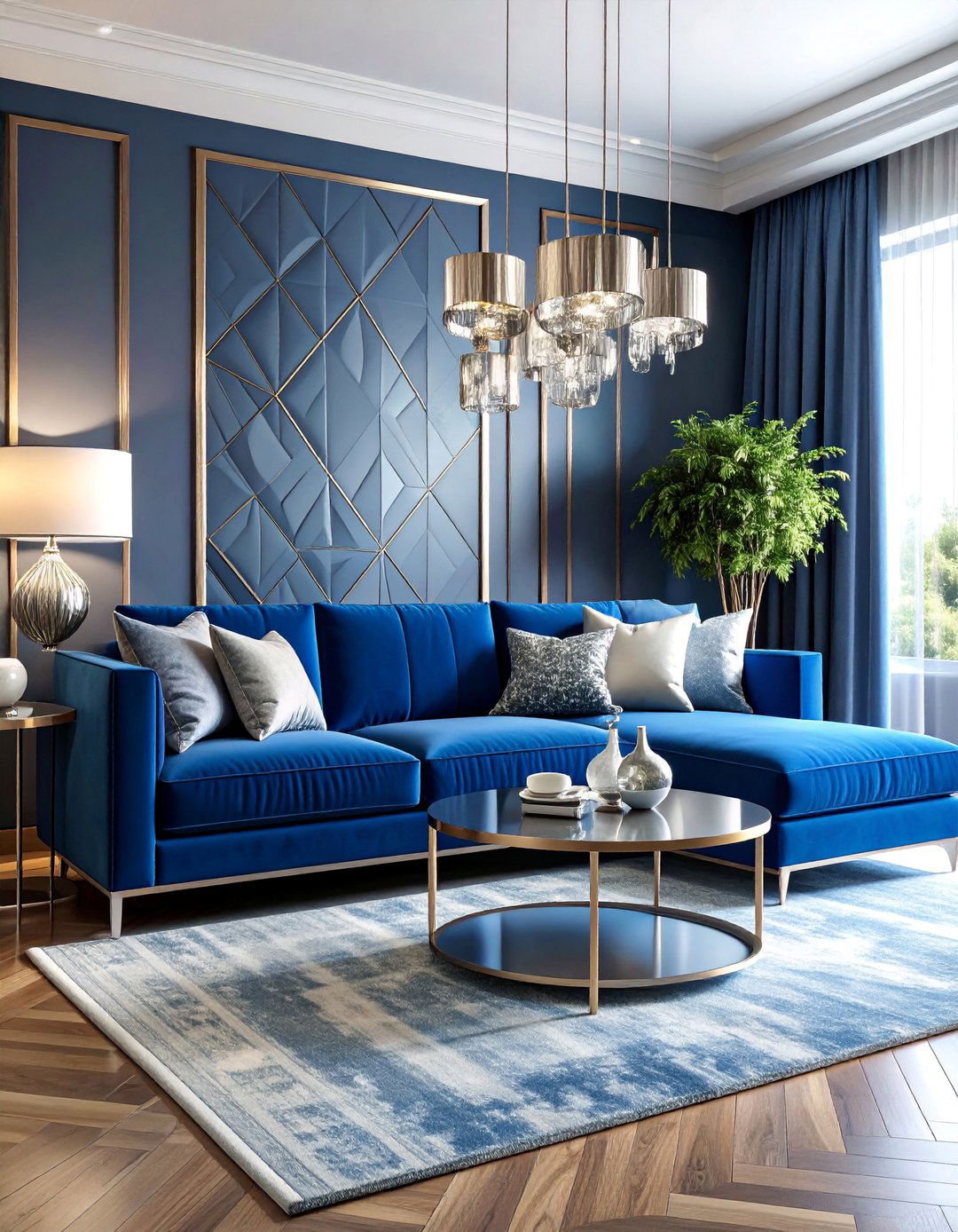 Sapphire Blue Living Room with Silver Accents - 25 Art Deco Living Room Ideas