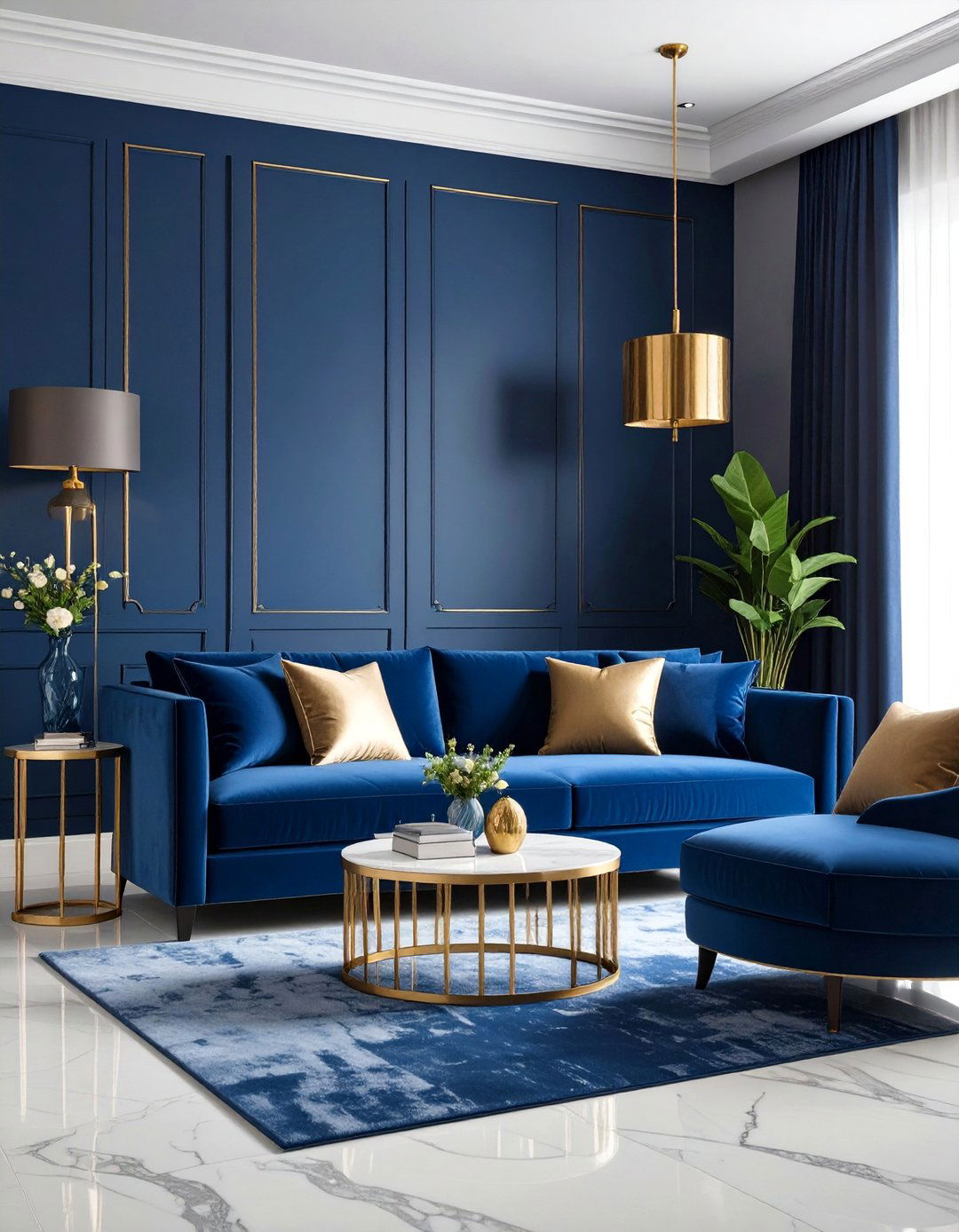 Sapphire Blue Statement Living Room - 25 Colorful Living Room Ideas