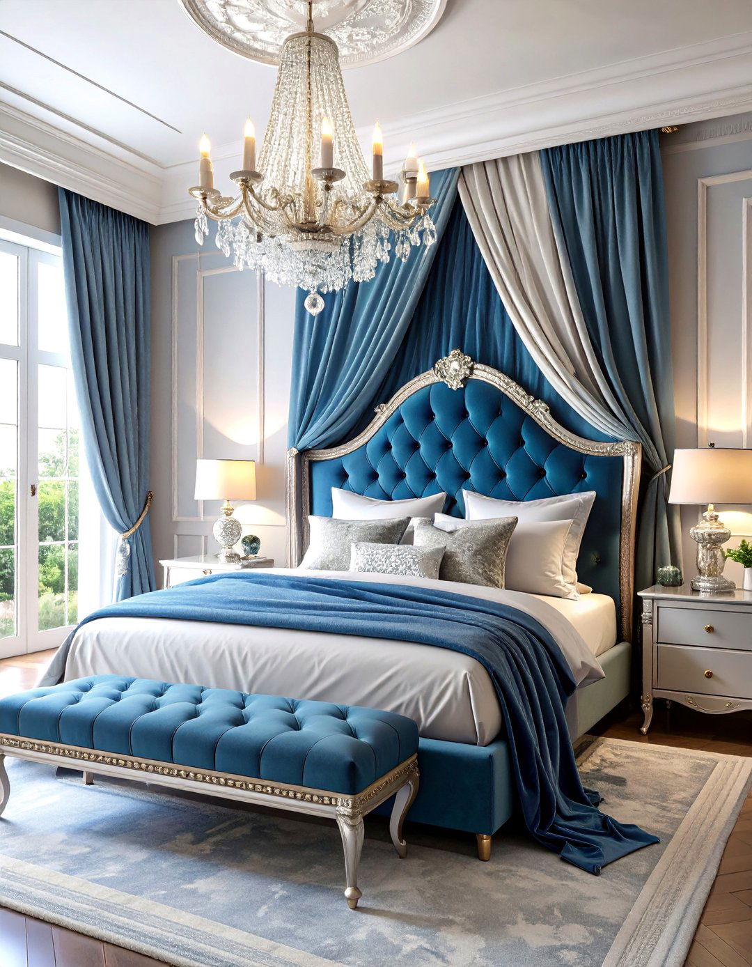 Sapphire and Silver Royalty - 25 Glam Bedroom Ideas