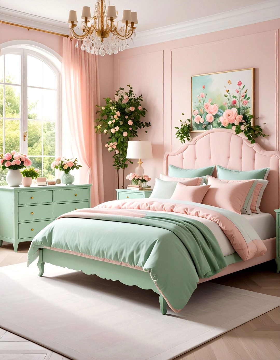 Scalloped Details Grandmillennial Bedroom with Pastel Colors - 25 Grandmillennial Style Bedroom Ideas