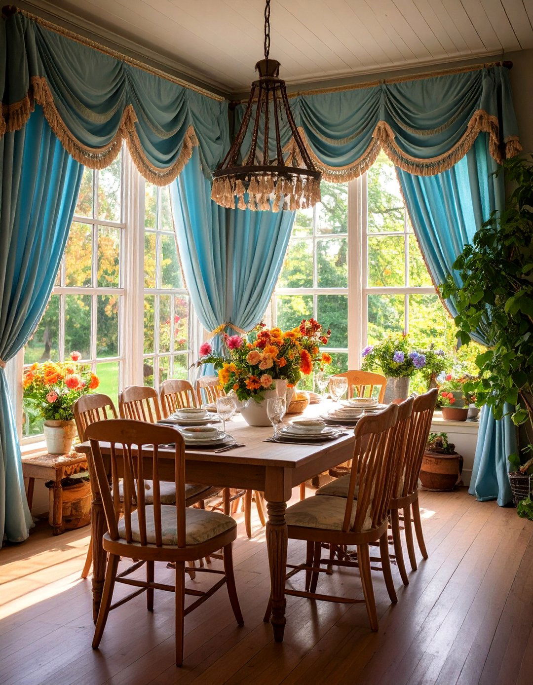 Scalloped Valances with Decorative Trim Details - 25 Dining Room Window Treatments