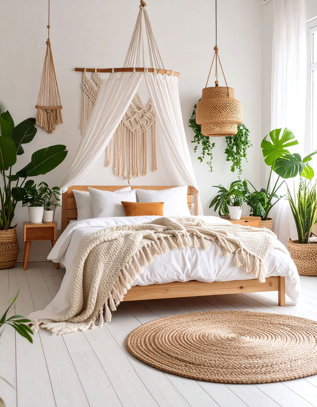 Scandi Boho Bedroom with White Walls and Natural Wood - 25 Girls Boho Bedroom Ideas