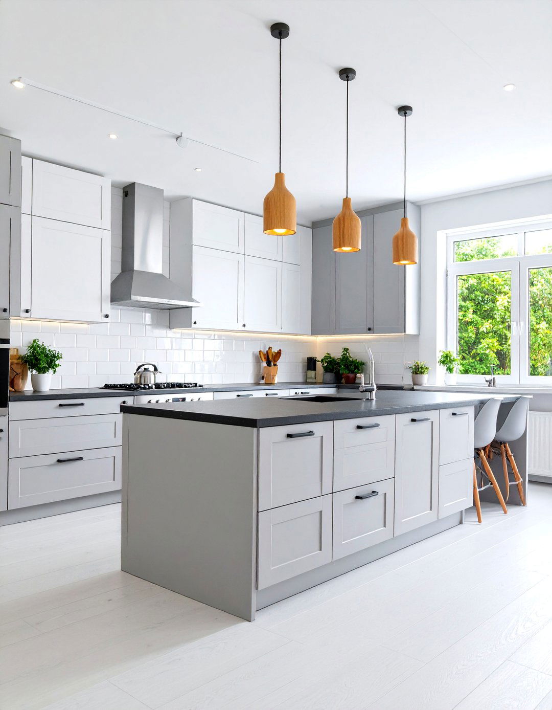 Scandi Modern Kitchen with Two Tone Gray and White Cabinets - 25 Kitchen With Gray Cabinets And Black Countertops Ideas