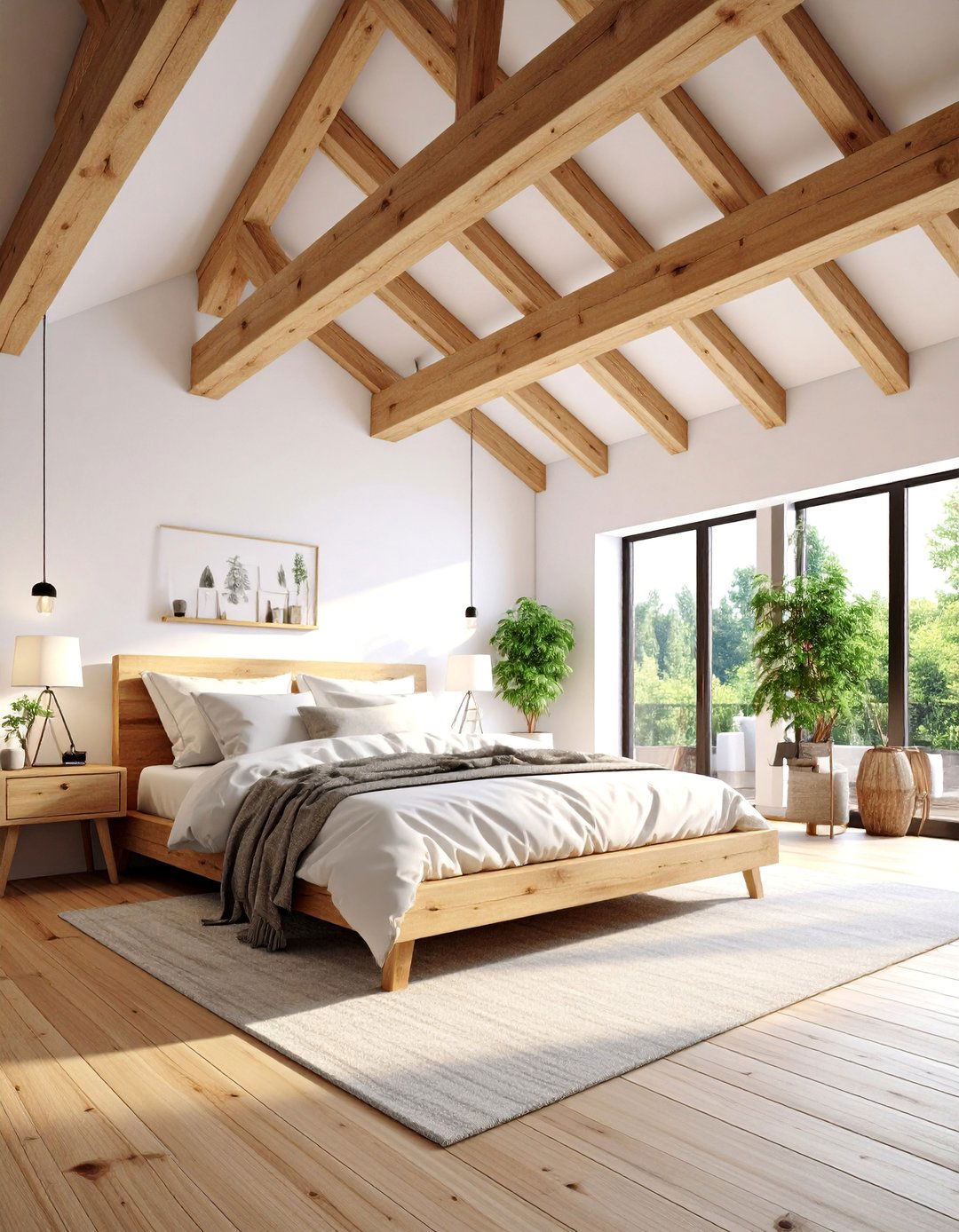 Scandinavian Bedroom Loft with Exposed Beams - 25 Scandinavian Bedroom Ideas