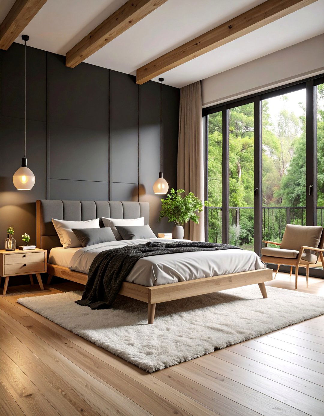 Scandinavian Black Bedroom with Natural Light - 25 Black Room Ideas