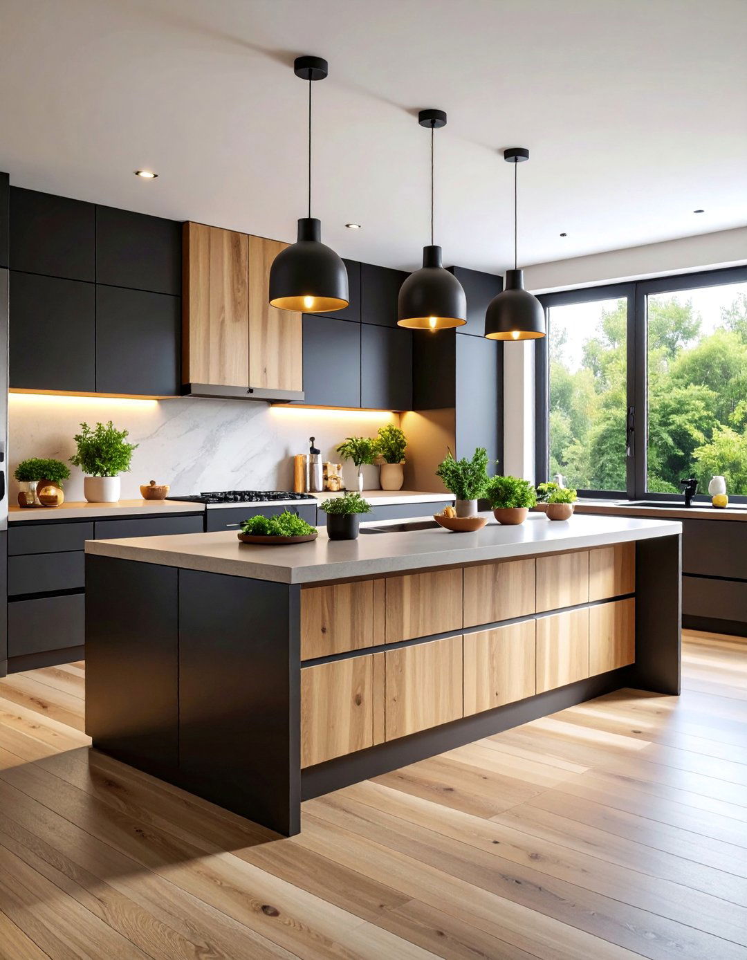 Scandinavian Black Island with Natural Elements - 25 Black Kitchen Islands