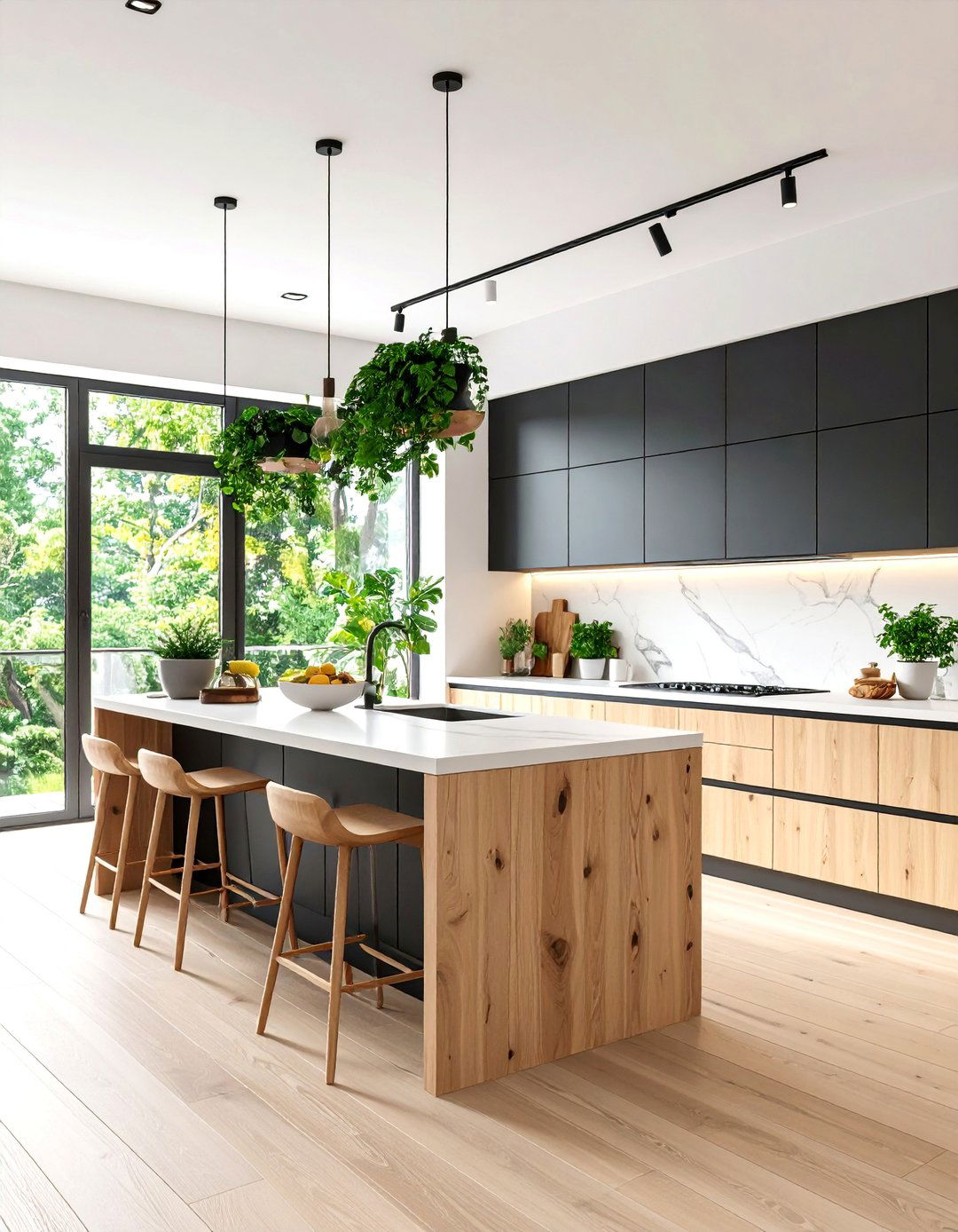 Scandinavian Black Kitchen with Light Wood Accents - 25 kitchens with beautiful black cabinets