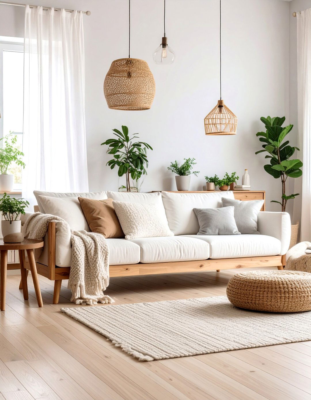 Scandinavian Black Sofa with Natural Wood Accents - 25 Black Couch Living Room Ideas