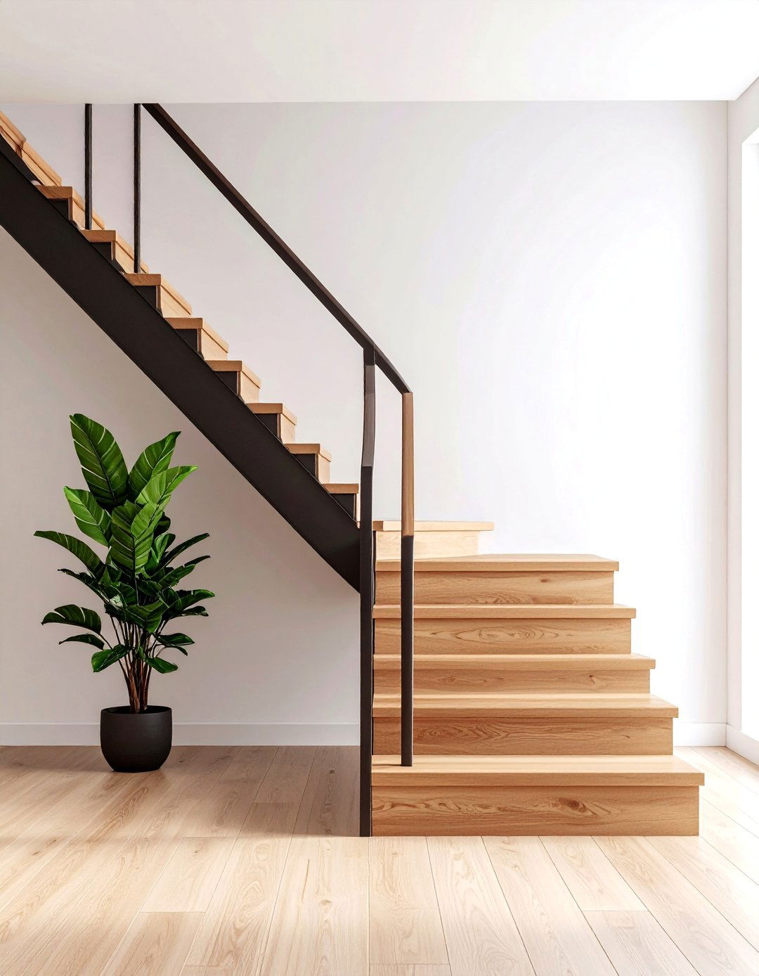 Scandinavian Black Wood Staircase with Natural Elements - 25 black staircase ideas