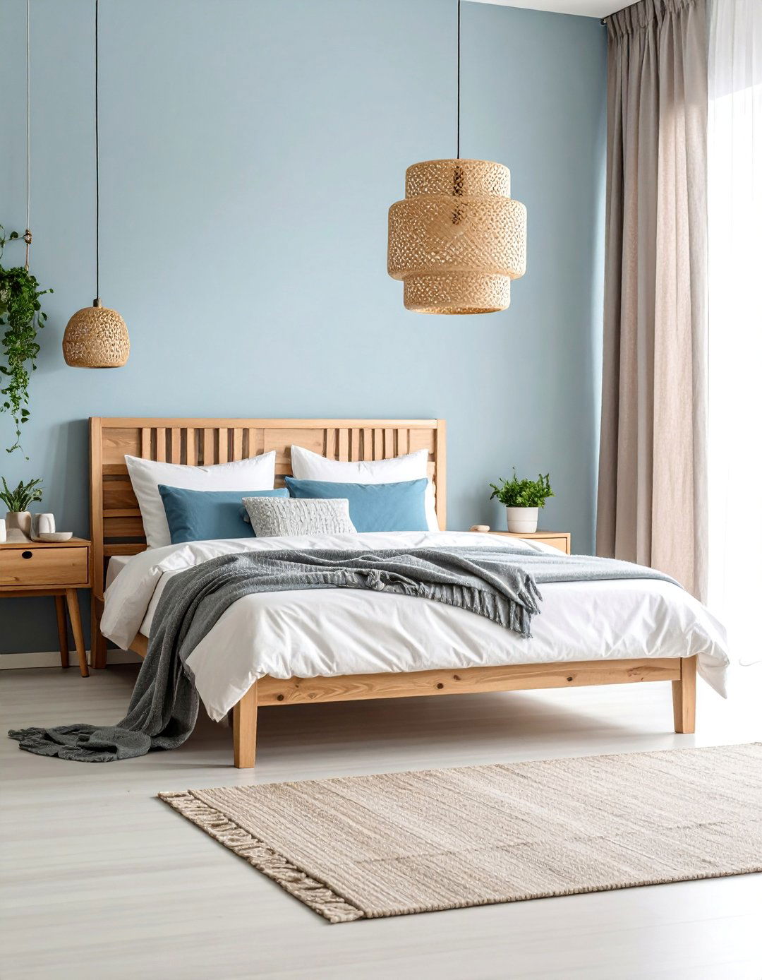 Scandinavian Blue Bedroom with Natural Wood Accents - 25 Blue and Grey Bedroom Ideas